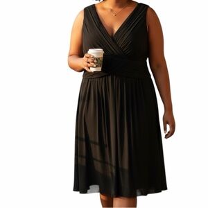 Melissa Sweet Black Silk Sleeveless V-neck Aline Midi Cocktail Dress 24